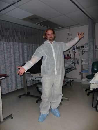 Clarke's operation room suit (photo taken later in recovery room)