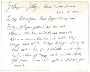 Grandpa's jalepeno jelly recipe card